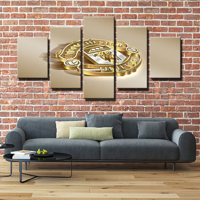 5 panel wall art framed prints MUFC 3D Golden logo live room decor-1220 (1)