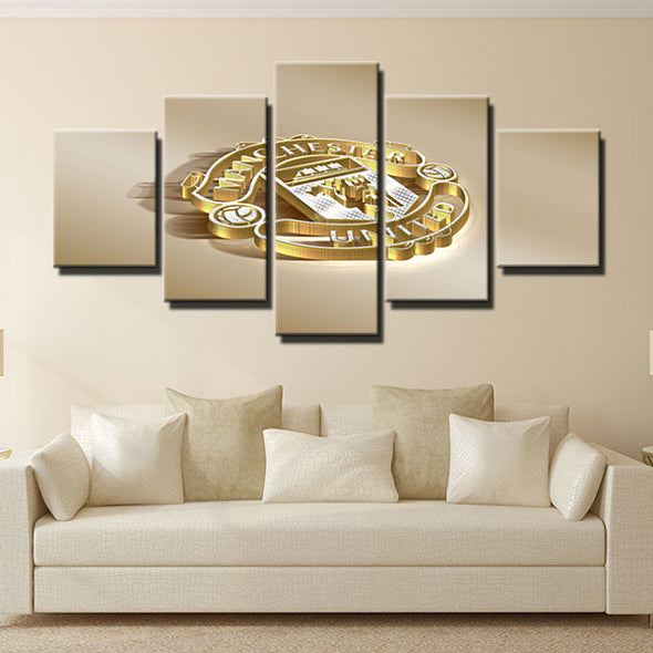 5 panel wall art framed prints MUFC 3D Golden logo live room decor-1220 (4)