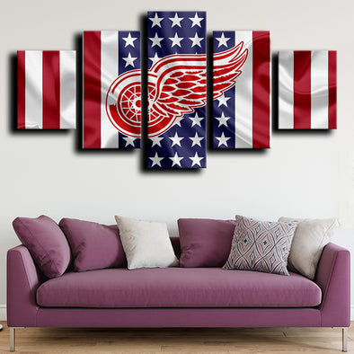 5 panel wall art prints Detroit Red Wings Logo America home decor-1211 (1)