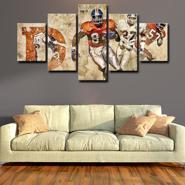 5 piece abstract canvas art framed prints Denver Broncos live room decor1248 (3)