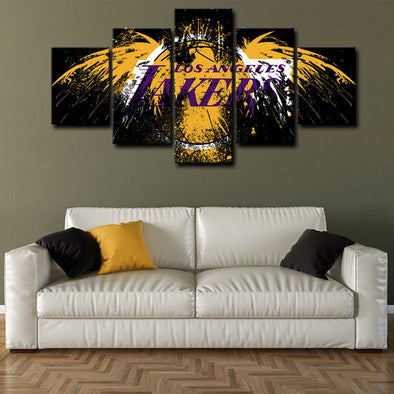  5 Piece Canvas Wall Art Sports Los Angeles Lakers Paintings  Home Decor Basketball Prints on Canvas Kobe Bryant Modern Artwork Picture  for Living Room Framed Stretched Ready to Hang - 60''Wx40''H 