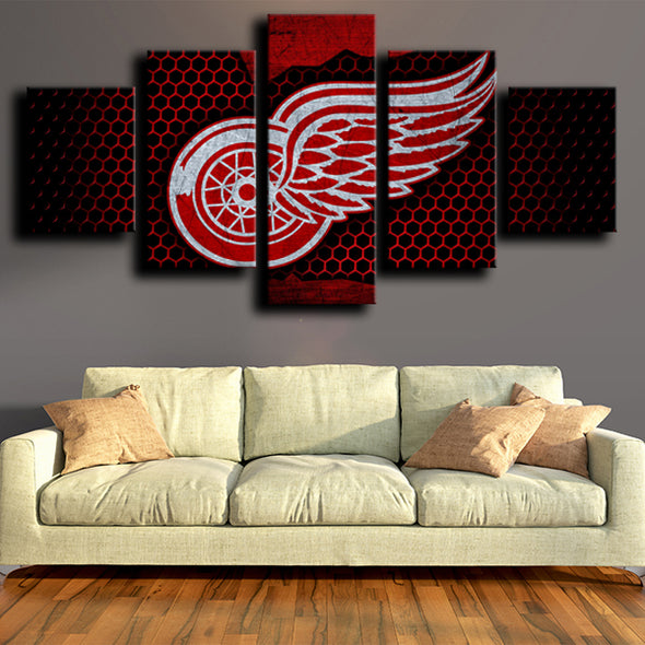5 piece artwork prints Detroit Red Wings Logo Red home decor-1212 (4)