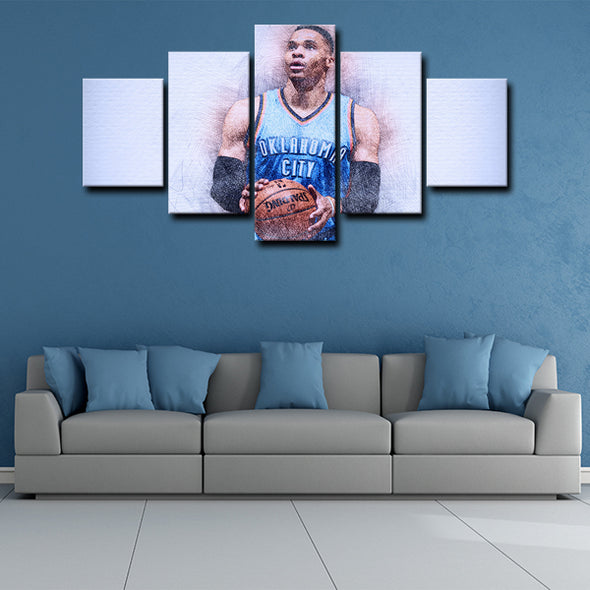 5 piece canvas art custom framed prints  Russell Westbrook decor picture1219 (1)