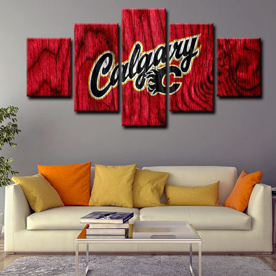 5 piece  canvas art framed prints  Calgary Flames live room decor1207 (1)