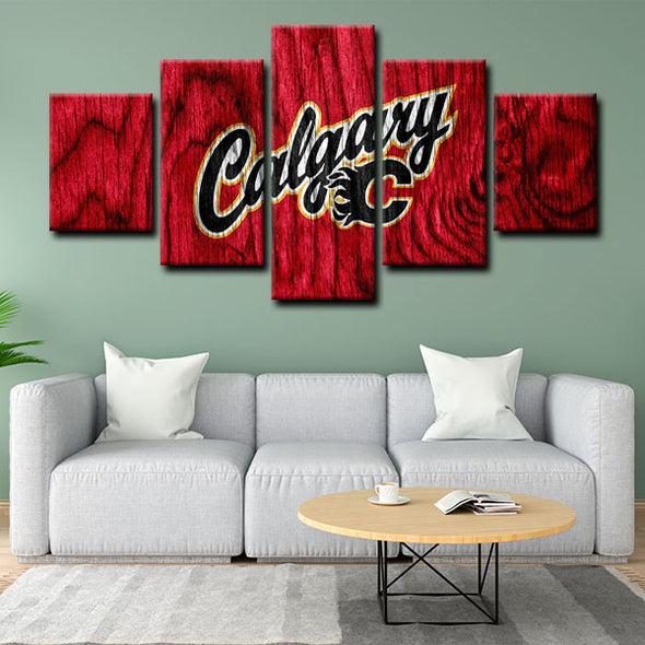 5 piece  canvas art framed prints  Calgary Flames live room decor1207 (4)