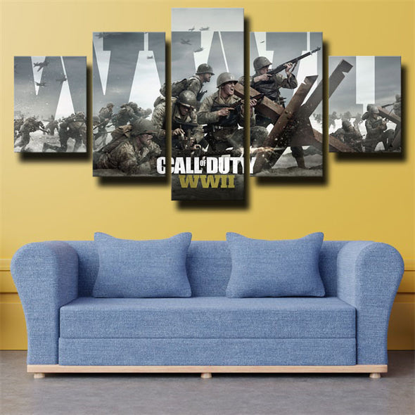5 piece modern art framed print Call of duty WWII decor picture-1207 (3)