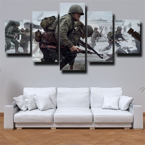 5 piece canvas art framed prints Call of duty WWII wall picture-1201 (3)