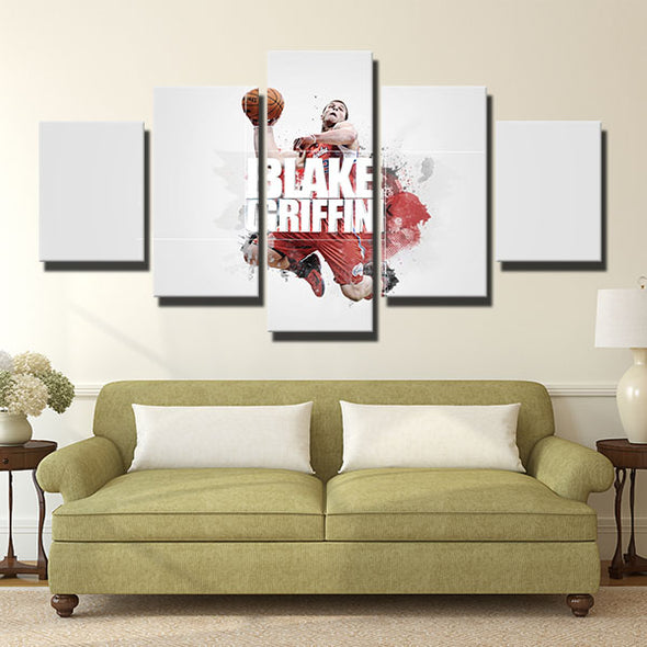 5 piece canvas art framed prints Clippers red Griffin live room decor-1222 (2)
