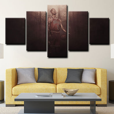 5 piece  canvas art framed prints  Derrick Rose live room decor1207 (1)