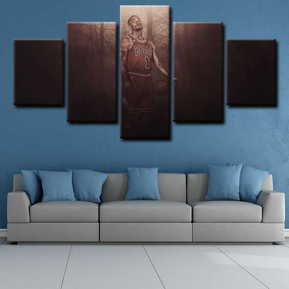 5 piece  canvas art framed prints  Derrick Rose live room decor1207 (4)