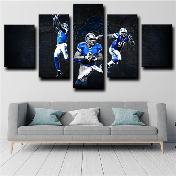 5 piece canvas art framed prints Detroit Lions live room decor-1221 (2)