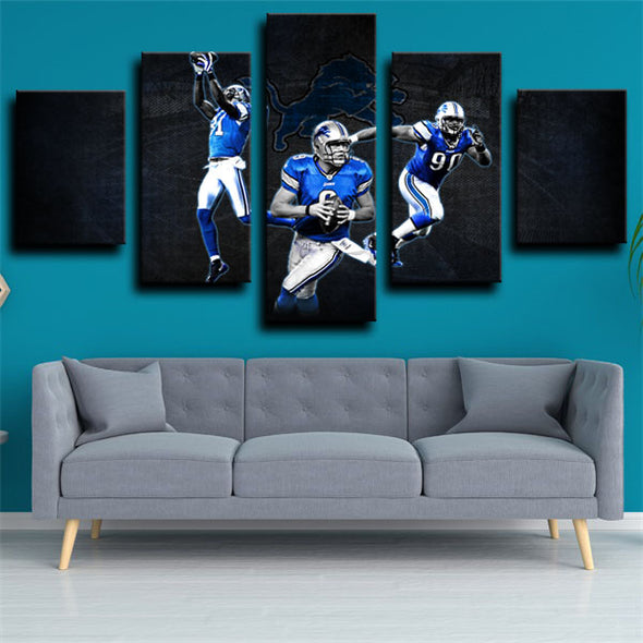 5 piece canvas art framed prints Detroit Lions live room decor-1221 (3)