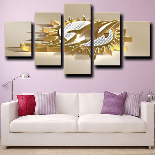 5 piece canvas art framed prints Dolphins Emblem Gold live room decor-1238 (1)