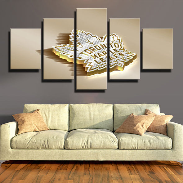 5 piece canvas art framed prints Leafs Golden 3d decor picture-1234 (3)