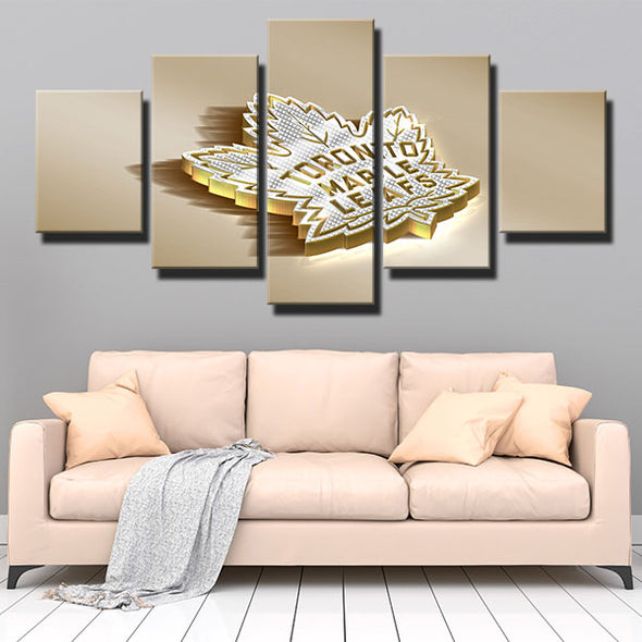 5 piece canvas art framed prints Leafs Golden 3d decor picture-1234 (4)