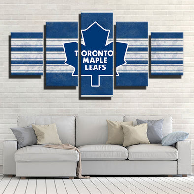 5 piece canvas art framed prints Leafs White stripes logo wall picture-1203 (1)