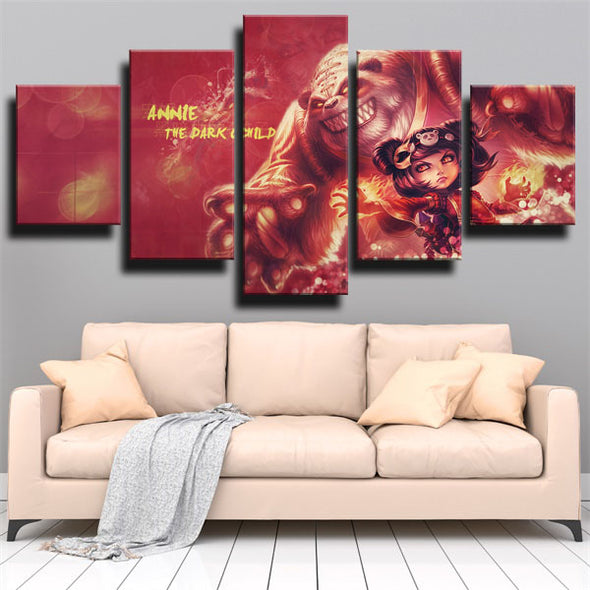 5 piece canvas art framed prints League Legends Annie live room decor-1200 (2)