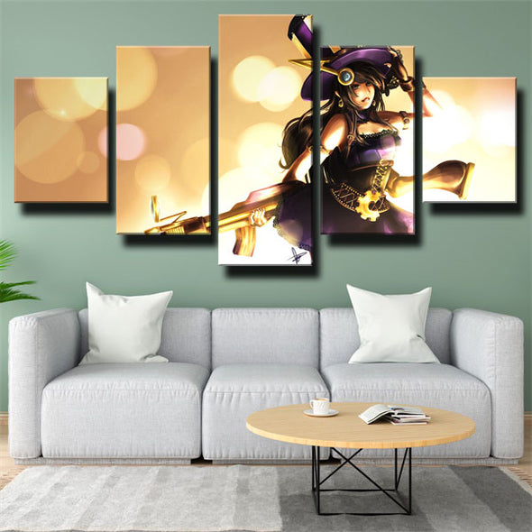5 piece canvas art framed prints League Legends Caitly nwall picture-1200 (2)