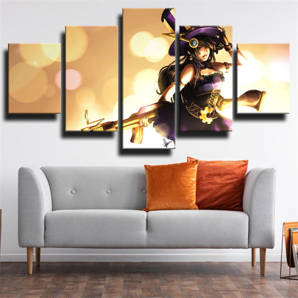 5 piece canvas art framed prints League Legends Caitly nwall picture-1200 (3)