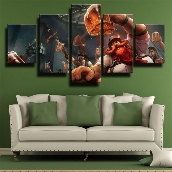 5 piece canvas art framed prints League Of Legends Gragas wall picture-1200(3)