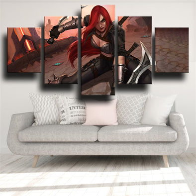 5 piece canvas art framed prints League Of Legends Katarina decor-1200（1）