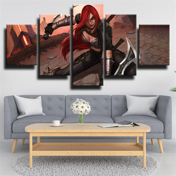 5 piece canvas art framed prints League Of Legends Katarina decor-1200（2）