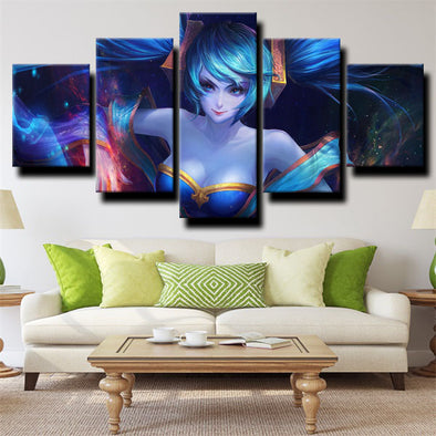5 piece canvas art framed prints League of Legends Sona home decor-1200 (1)