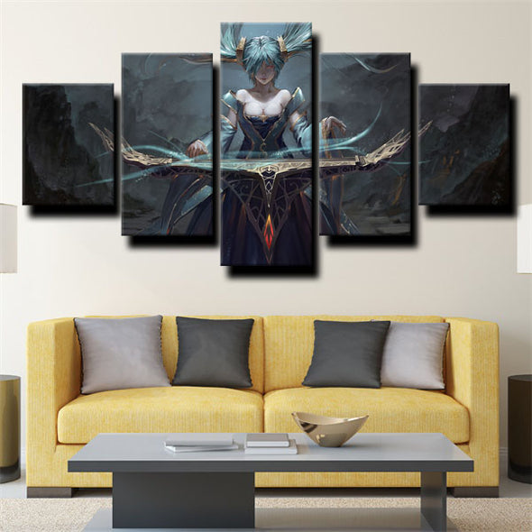 5 piece canvas art framed prints League of Legends Sona wall picture-1200 (3)
