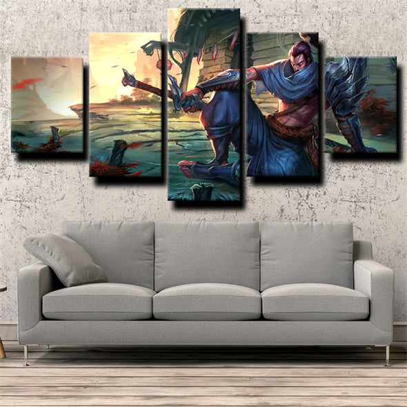 5 piece canvas art framed prints League of Legends Yasuo wall picture-1200 (2)