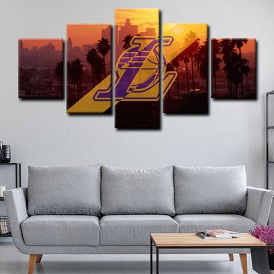 5 piece  canvas art framed prints  Los Angeles Lakers live room decor1207 (1)
