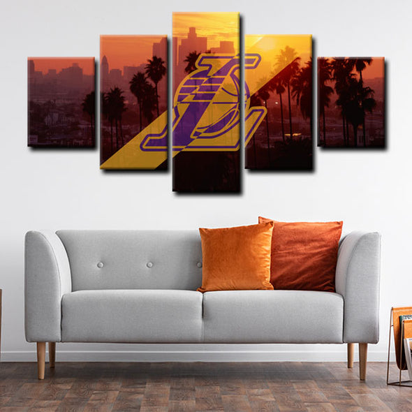 5 piece  canvas art framed prints  Los Angeles Lakers live room decor1207 (3)