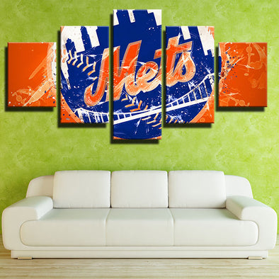 5 piece canvas art framed prints MLB NY Mets logo wall picture-1201 (1)