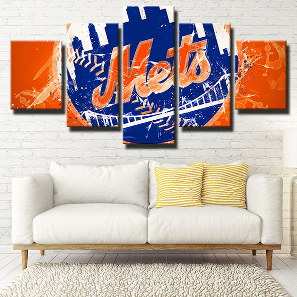 5 piece canvas art framed prints MLB NY Mets logo wall picture-1201 (4)