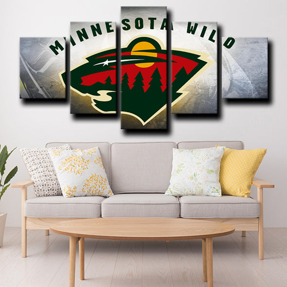 5 piece canvas art framed prints Minnesota Wild Logo decor picture-1207 (2)