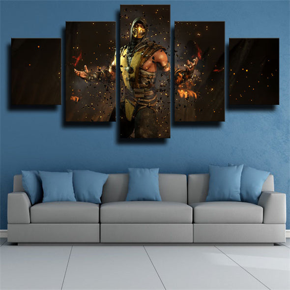 5 piece canvas art framed prints Mortal Kombat X Scorpion wall picture-1542 (2)
