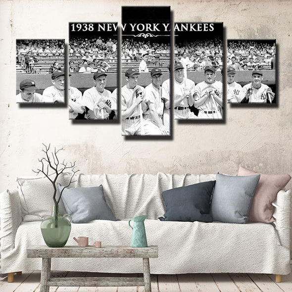 5 piece canvas art framed prints NY Yankees In 1938 live room decor-1201 (1)