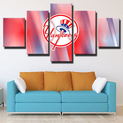 5 piece canvas art framed prints NY Yankees water pink LOGO decor pictur-1201 (1)