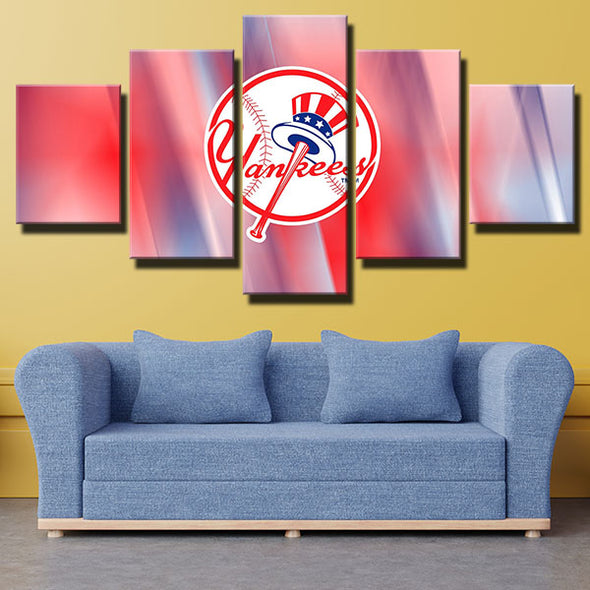 5 piece canvas art framed prints NY Yankees water pink LOGO decor pictur-1201 (2)