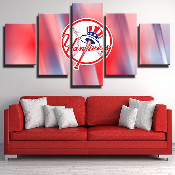 5 piece canvas art framed prints NY Yankees water pink LOGO decor pictur-1201 (3)