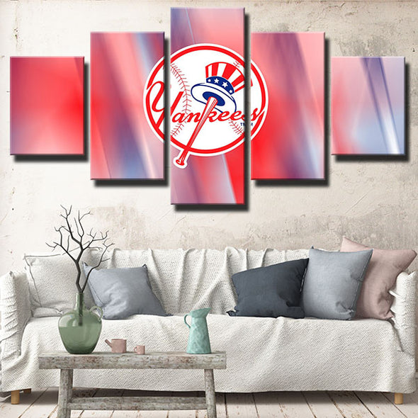 5 piece canvas art framed prints NY Yankees water pink LOGO decor pictur-1201 (4)