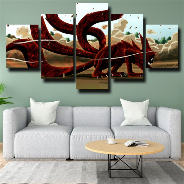5 piece canvas art framed prints Naruto nine tails live room decor-1799 (2)