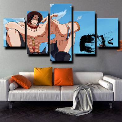 5 piece canvas art framed prints One Piece Portgas D. Ace home decor-1200 (1)