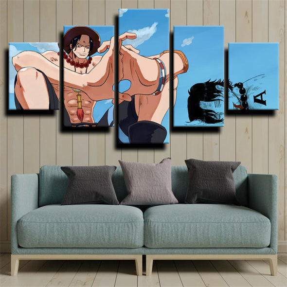 5 piece canvas art framed prints One Piece Portgas D. Ace home decor-1200 (3)