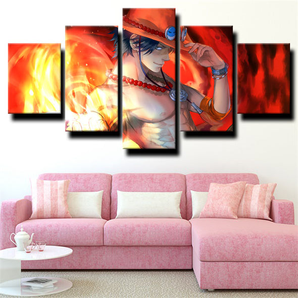 5 piece canvas art framed prints One Piece Portgas D. Ace wall picture-1200 (1)