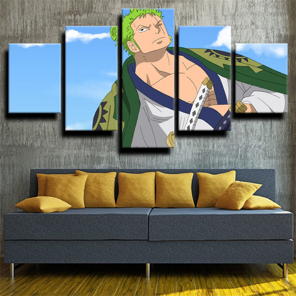 5 piece canvas art framed prints One Piece Roronoa Zoro home decor-1200 (1)