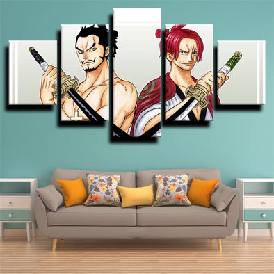 5 piece canvas art framed prints One Piece Shanks live room decor-1200（1）