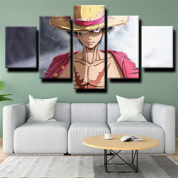 5 piece canvas art framed prints One Piece Straw Hat Luffy decor picture-1200 (2)