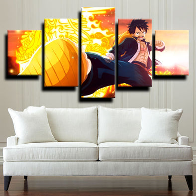 5 piece canvas art framed prints One Piece Straw Hat Luffy home decor-1200 (1)