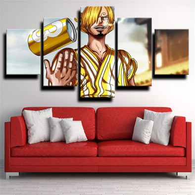 5 piece canvas art framed prints One Piece Vinsmoke Sanji decor picture-1200 (1)
