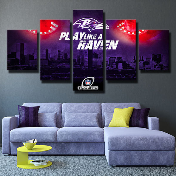 5 piece canvas art framed prints Purple Pain eyes city decor picture-1228 (1)